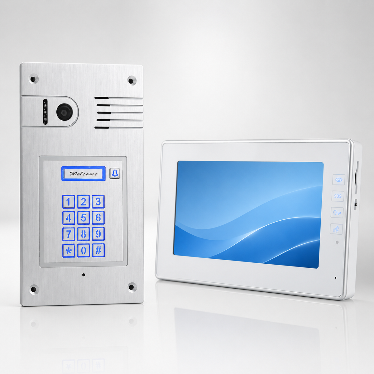 קיט אינטרקום NETVIIL 2C-701 תחת הטיח עם מסך 7 אינץ' וקודן