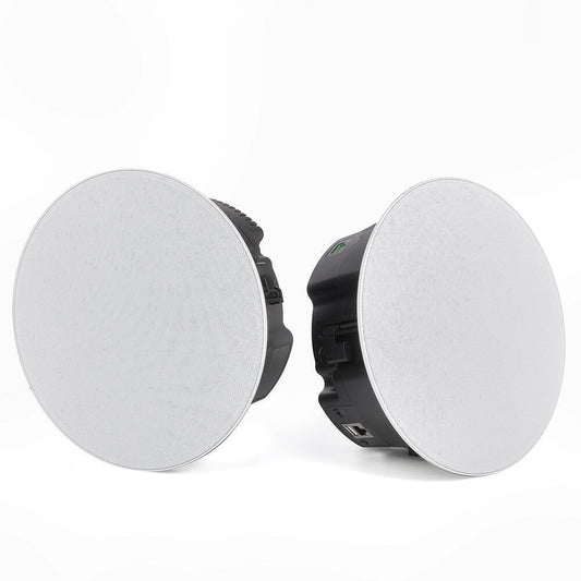 רמקול שקוע תקרה מוגבר 8 אינץ' עם Bluetooth וגריל מגנטי לבן